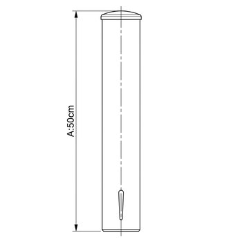 Desenho técnico com as medidas do dispenser para copos cilíndrico