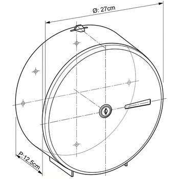 Desenho técnico com as medidas do dispenser para papel higiênico 400 metros em aço inox
