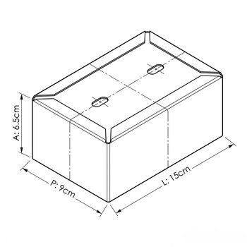 Desenho técnico com as medidas do porta guardanapo deitado (mesa) em aço inox