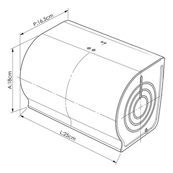 Desenho técnico com as medidas do toalheiro bobina 20cm em aço inox