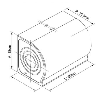 Desenho técnico com as medidas do toalheiro bobina 25cm em aço inox