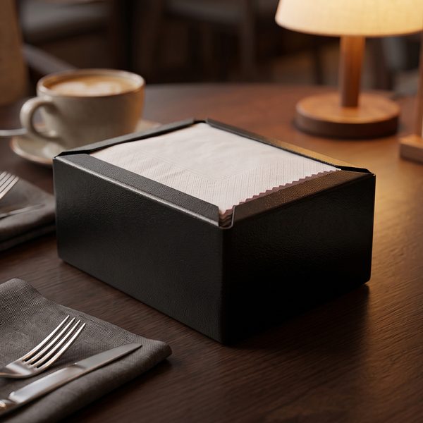 Porta guardanapo deitado de mesa em epóxi preto sobre mesa de café