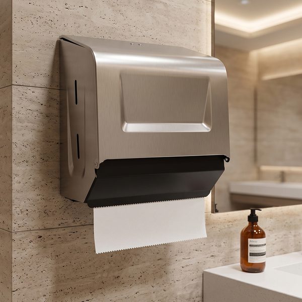 Toalheiro para bobina de papel toalha de 20 cm por 200 metros em aço inox